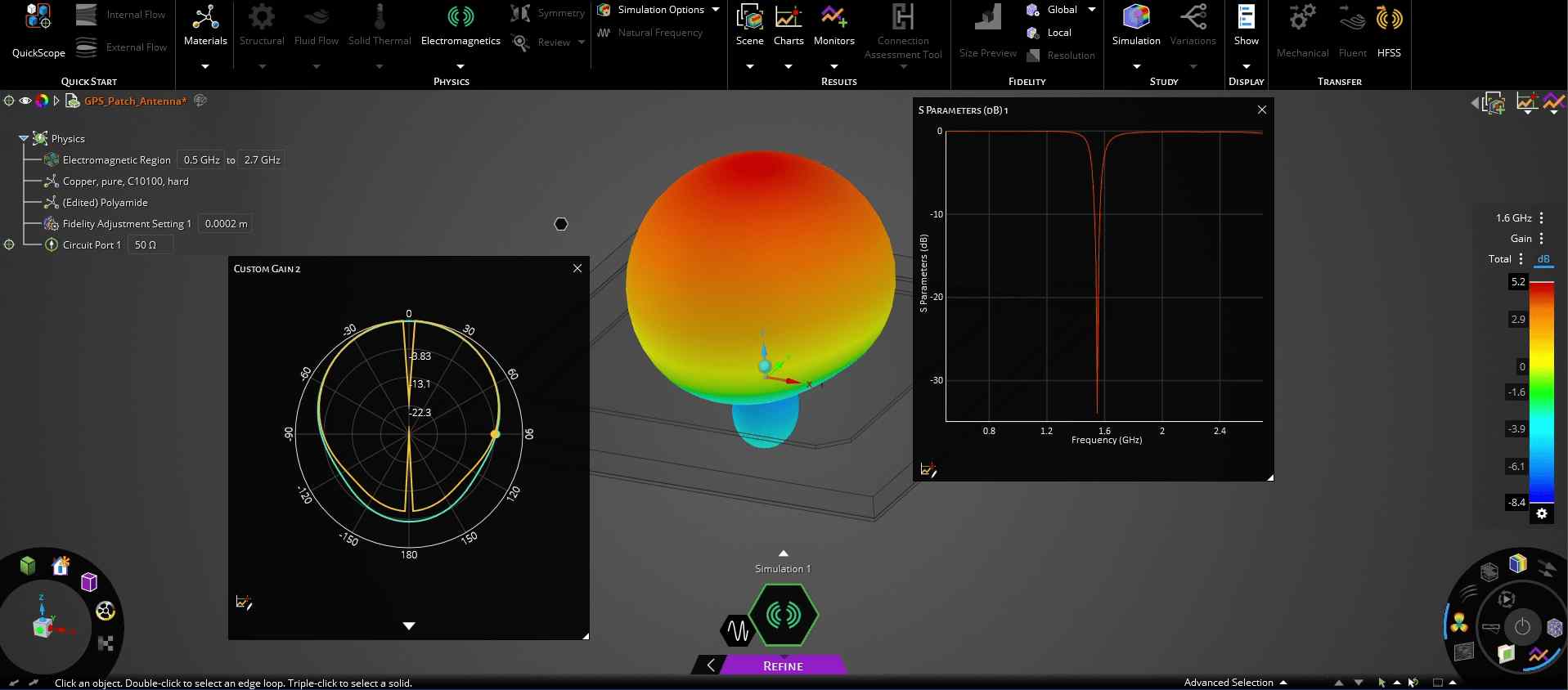 Ansys Discovery application with data visualized as charts