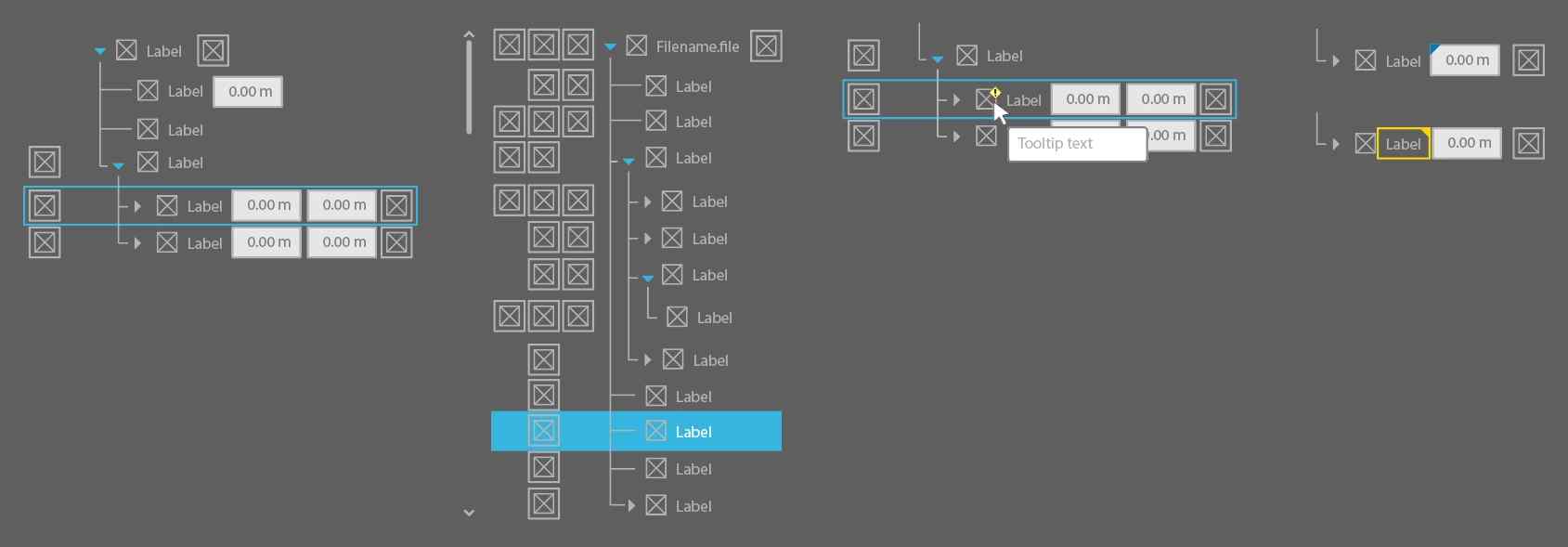 image showing a lo-fi mockup of a file and model tree for the Discovery UI